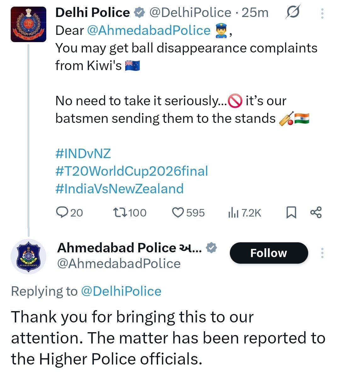 Delhi Police Tweet Viral during India vs New Zealand T20 World Cup final in Ahmedabad