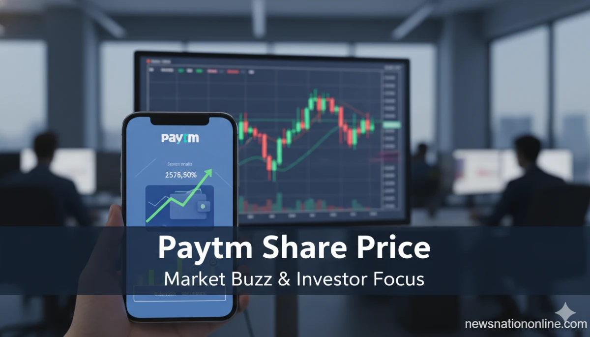 Paytm share price news image with fintech stock market charts and investor trend