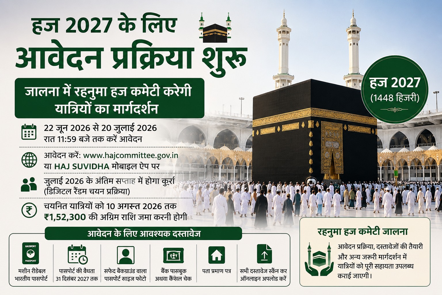 Haj 2027 Application - NewsNation Online हज 2027 ऑनलाइन आवेदन प्रक्रिया शुरू, रहनुमा हज कमेटी जालना द्वारा हज यात्रियों को फॉर्म और दस्तावेजों के लिए मार्गदर्शन