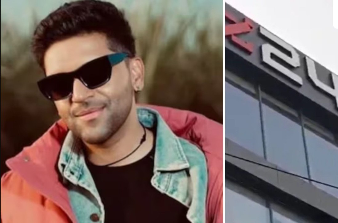 Collage showing a man in sunglasses and a red jacket on the left, paired with a modern glass-office building on the right with partial signage above.
