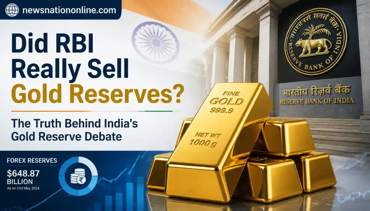 RBI gold reserves controversy with gold bars, forex reserve graphics and Reserve Bank of India building in background