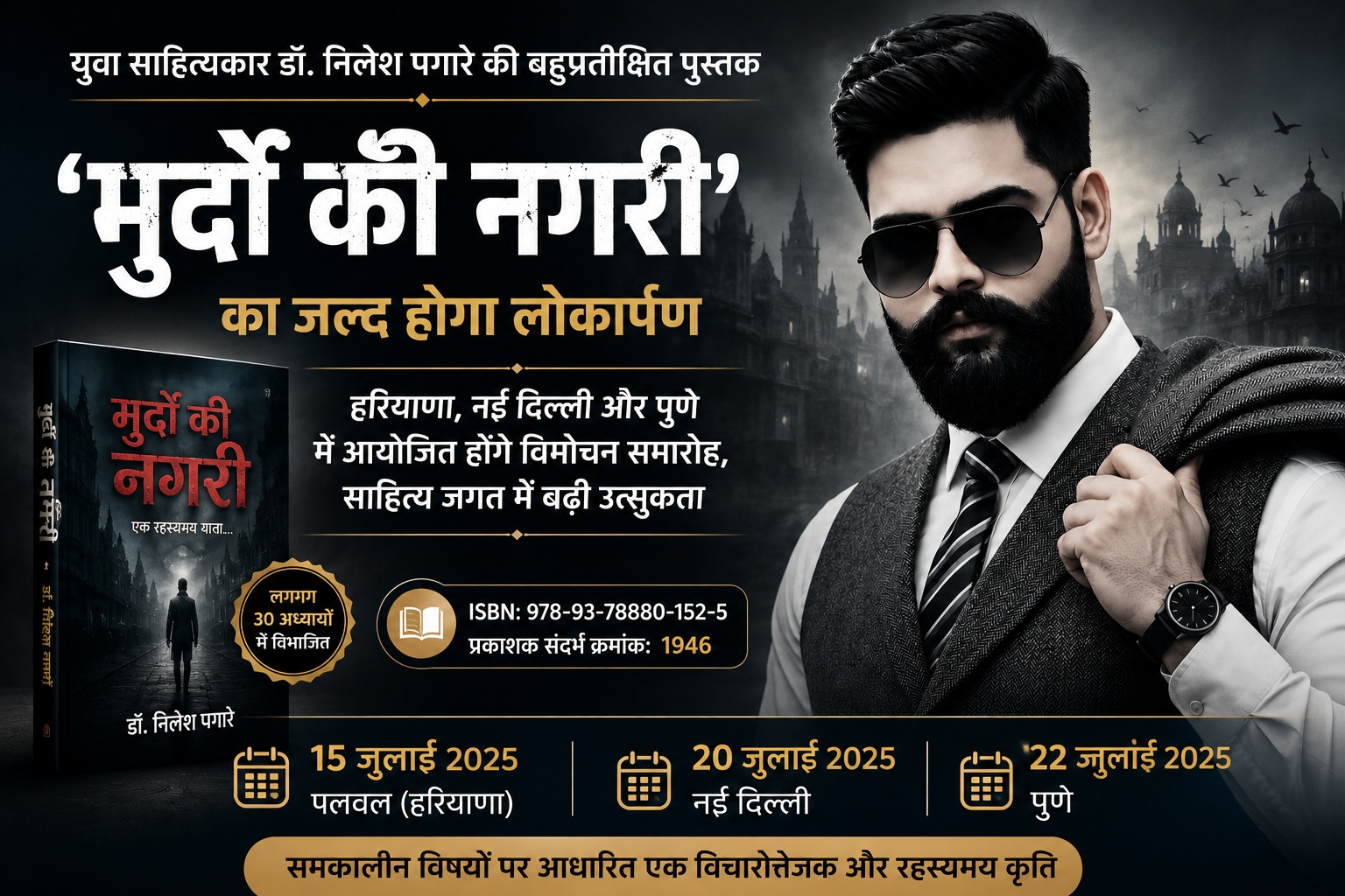 डॉ. निलेश पगारे की नई हिंदी पुस्तक 'मुर्दों की नगरी' का हरियाणा, नई दिल्ली और पुणे में लोकार्पण समारोह