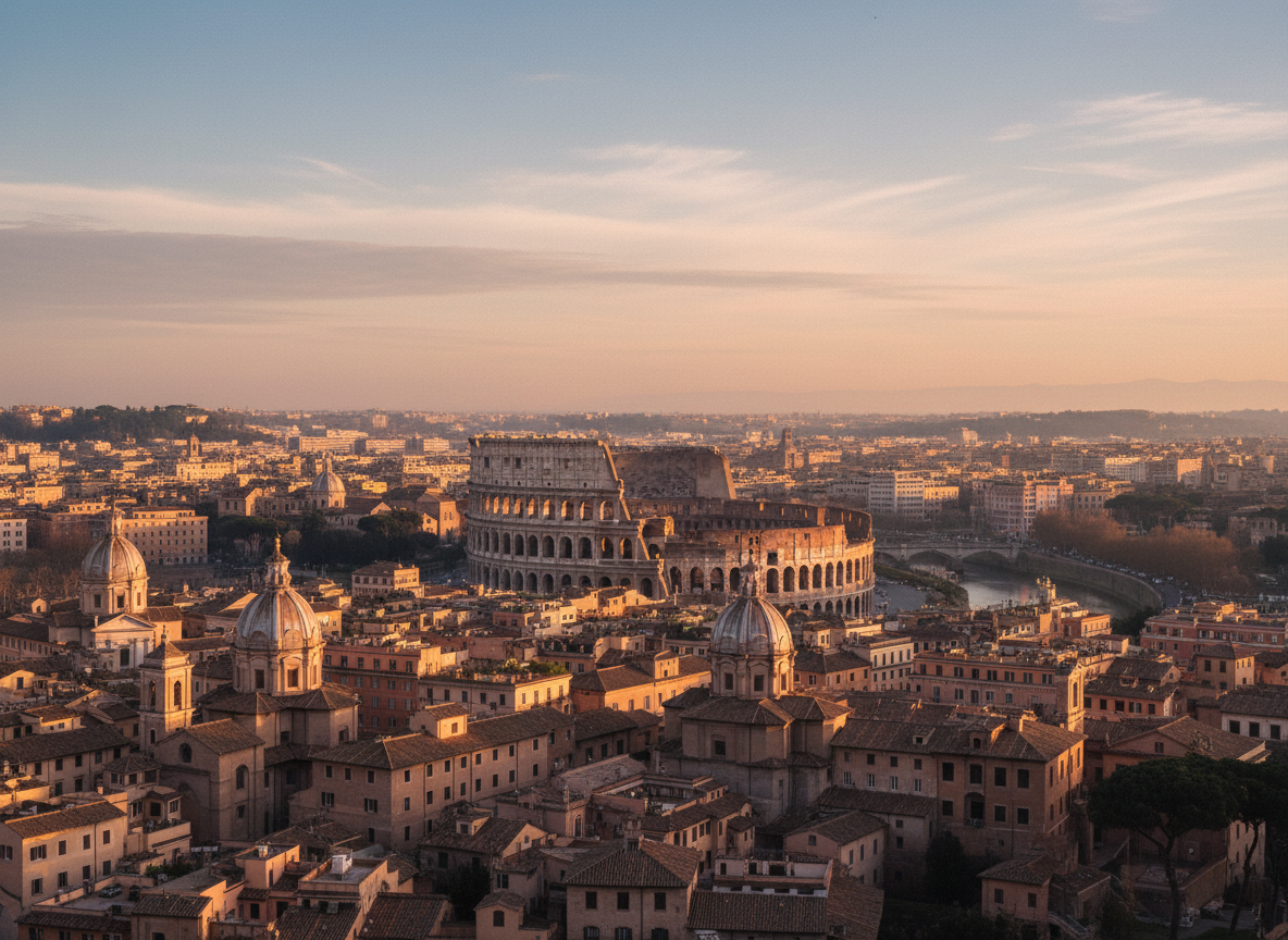 Rome skyline and Colosseum in Italy