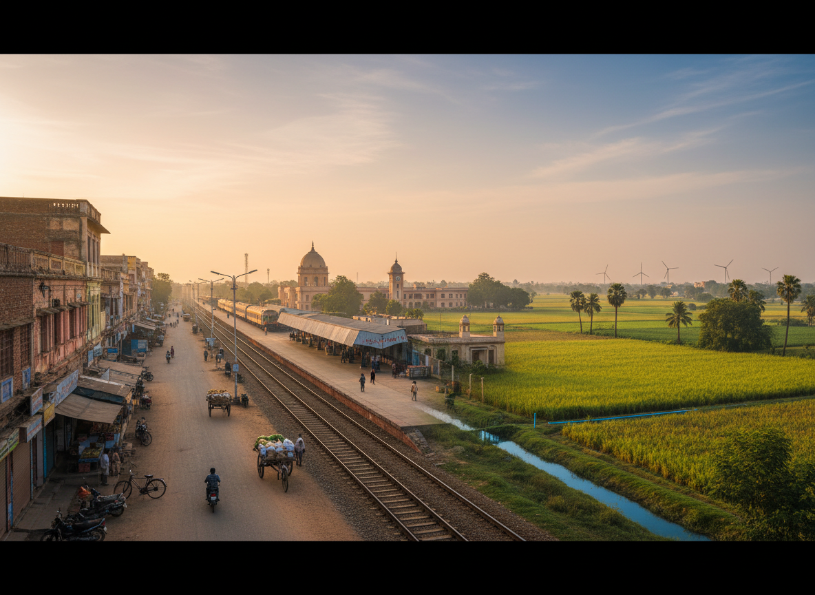 Jalna city in Maharashtra with urban streets, railway and agricultural landscape