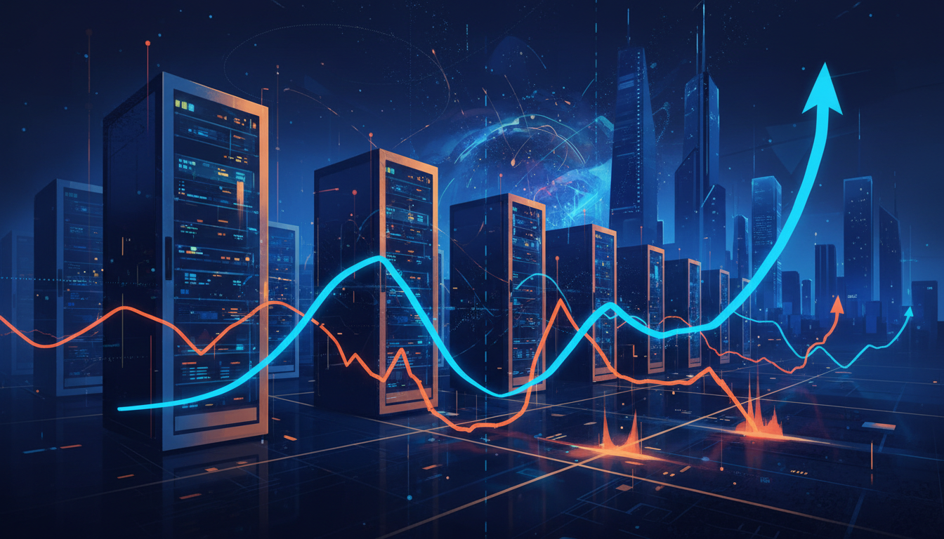 Illustration of AI data centers and financial market trends