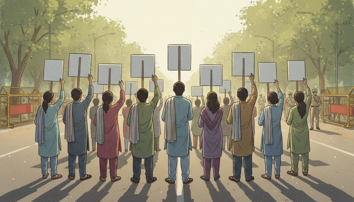 AISA student protest editorial illustration - NewsNation Online दिल्ली में छात्र प्रदर्शन का सांकेतिक चित्र