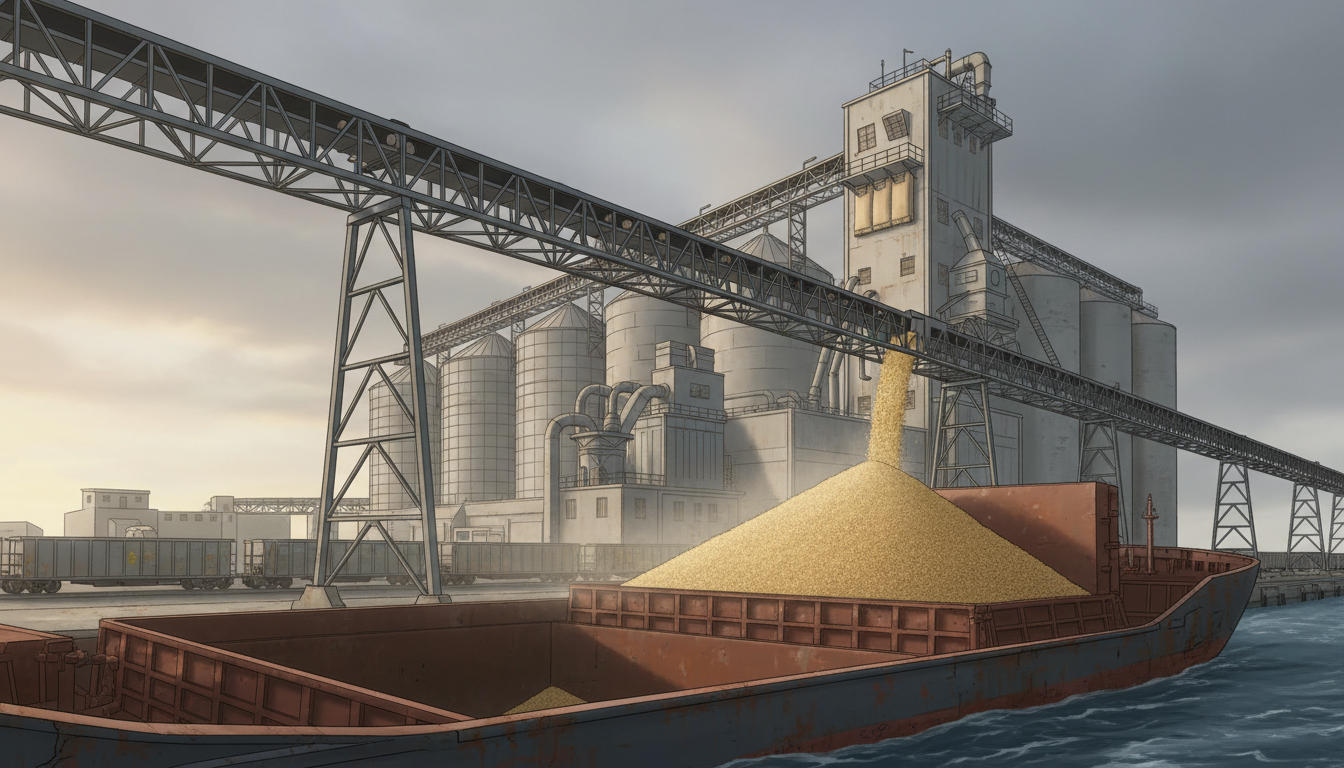 Soybeans being loaded for international agricultural trade