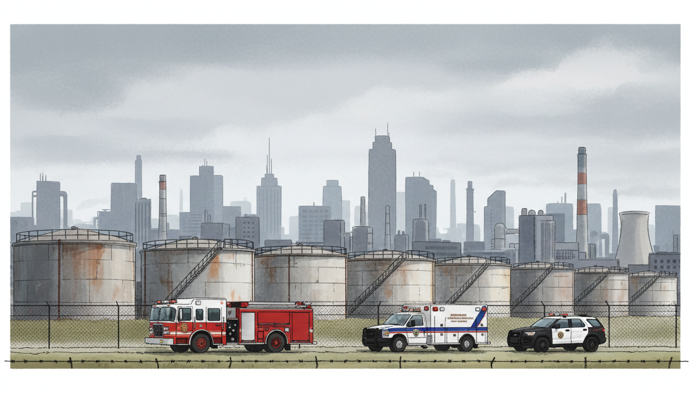 Illustration of an industrial chemical incident response, not an actual Toledo photograph