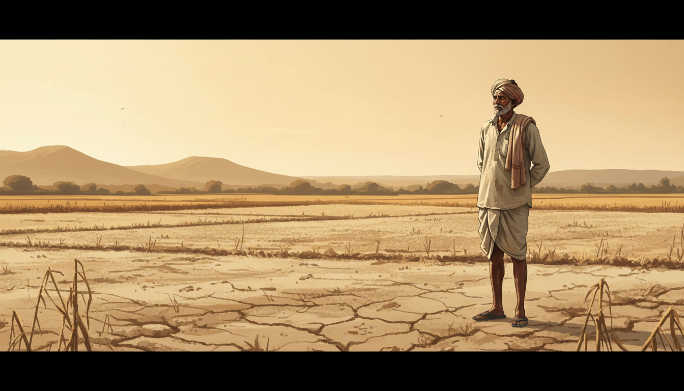 Illustration of drought-affected farmland in Maharashtra
