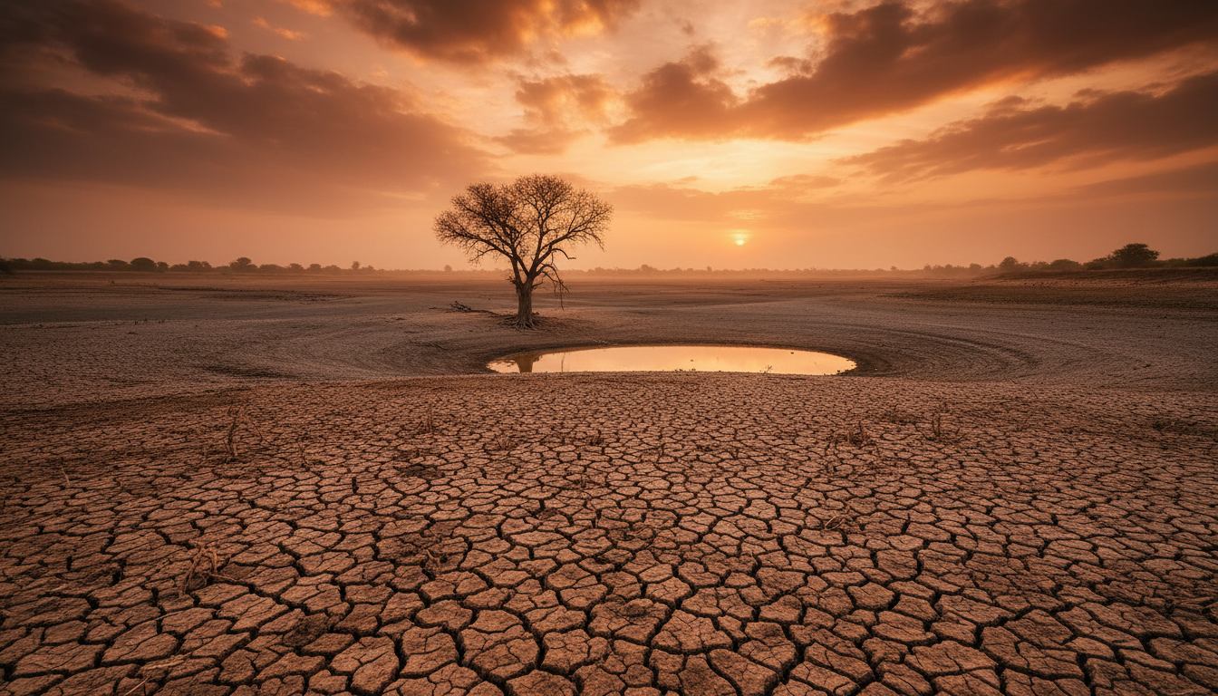 El Niño Maharashtra drought and water crisis — illustrative featured image - NewsNation Online अल नीनो के संभावित प्रभाव और महाराष्ट्र के सूखे को दर्शाता प्रतीकात्मक चित्र: सूखी जमीन और कम जलस्तर