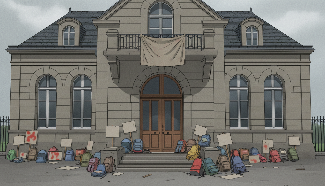 French school exterior representing student demonstrations