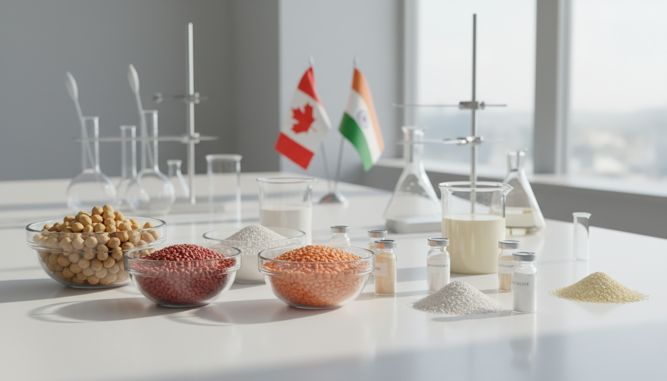 India Canada pulse protein food research illustration - NewsNation Online दालों और प्रोटीन नमूनों के साथ खाद्य अनुसंधान प्रयोगशाला का सांकेतिक दृश्य