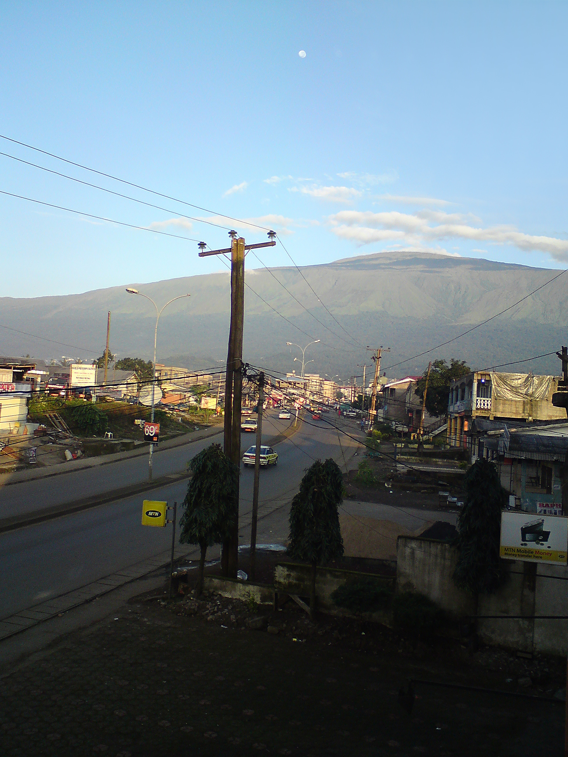 Mount Cameroon rising behind Buea in Cameroon
