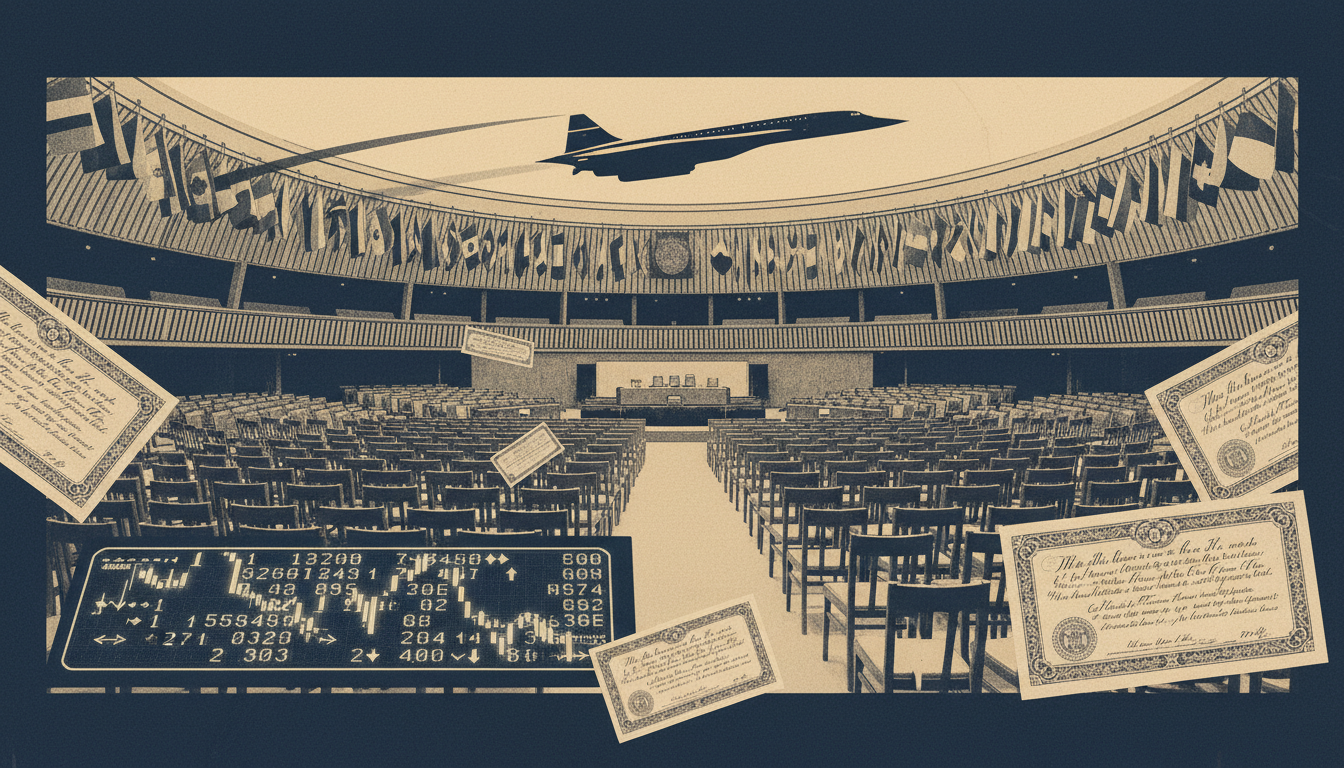 October 24 in History — UN, Black Thursday and Concorde - NewsNation Online Editorial illustration of United Nations founding, 1929 stock market crash and Concorde's last flight