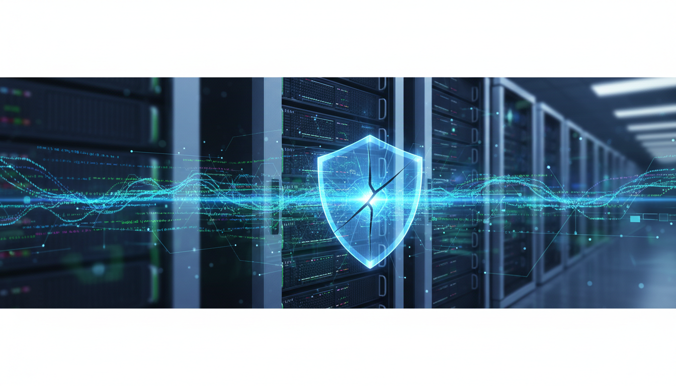 Editorial illustration of web server security and PHP software vulnerability