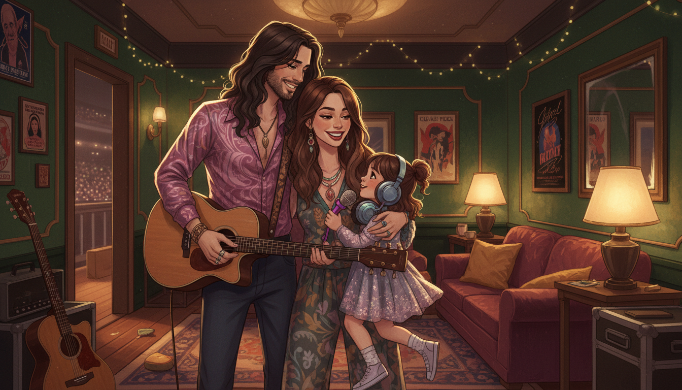 Illustrative family moment backstage at a concert