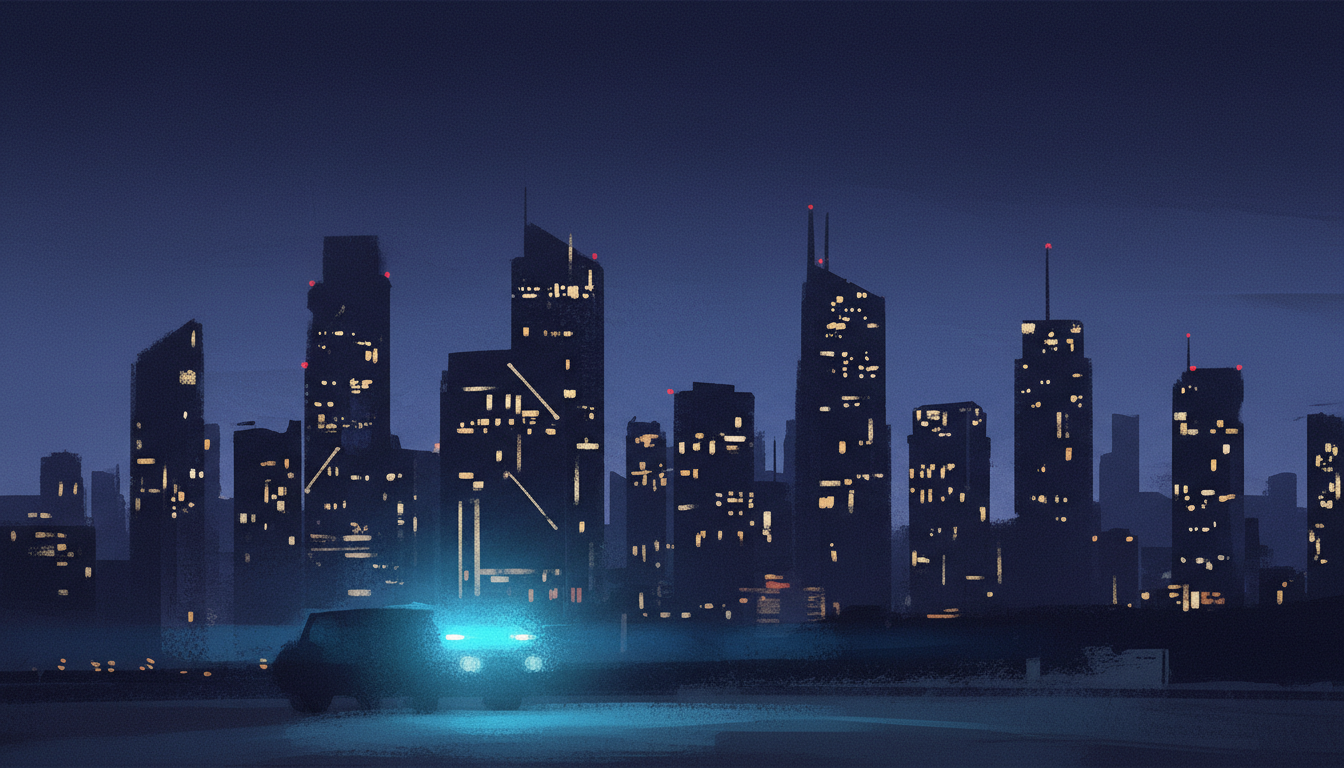Conceptual city skyline with emergency lights at night