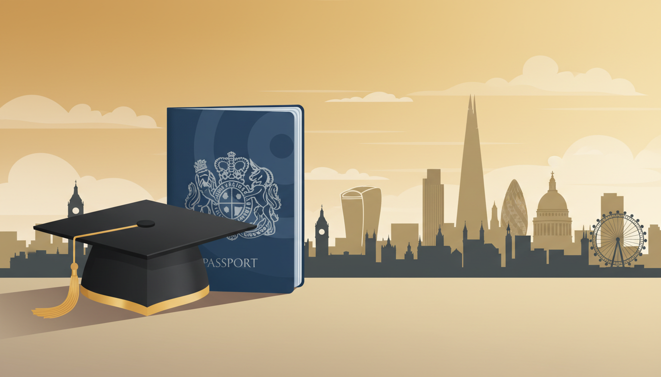 Graduation cap and travel documents representing UK graduate visa rules