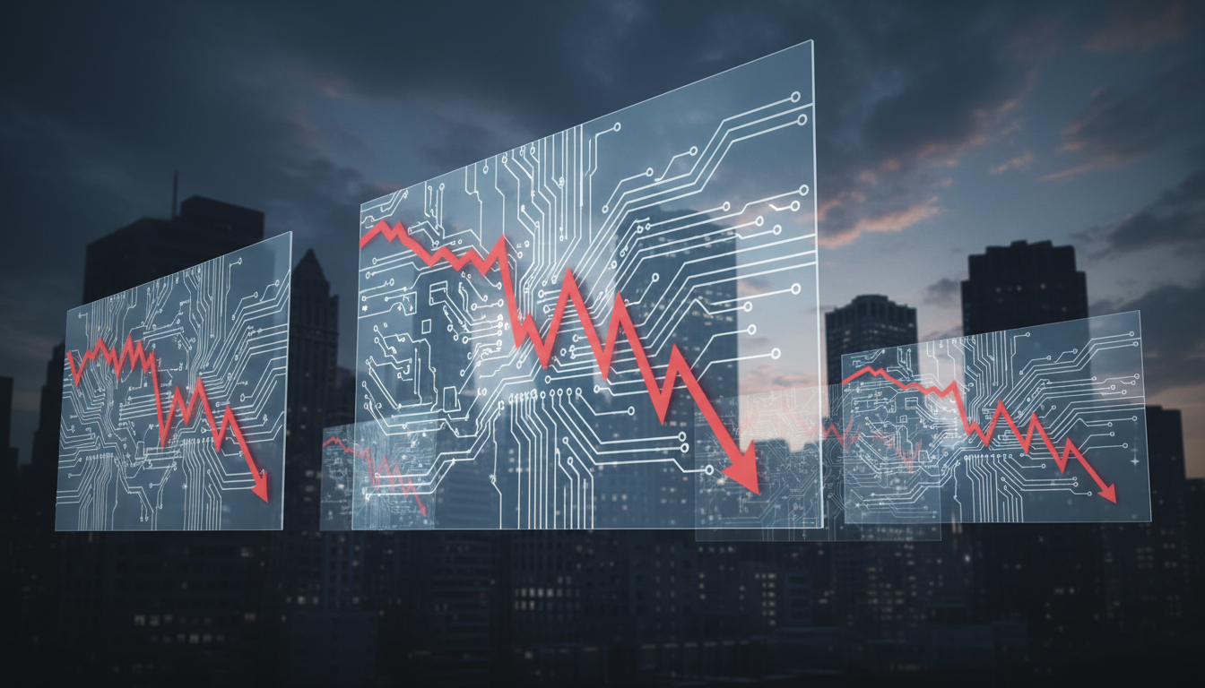 Illustration of financial market monitors with a downward stock-market trend