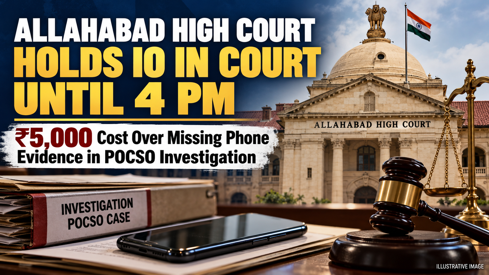 Illustrative legal news graphic showing Allahabad High Court and mobile phone evidence