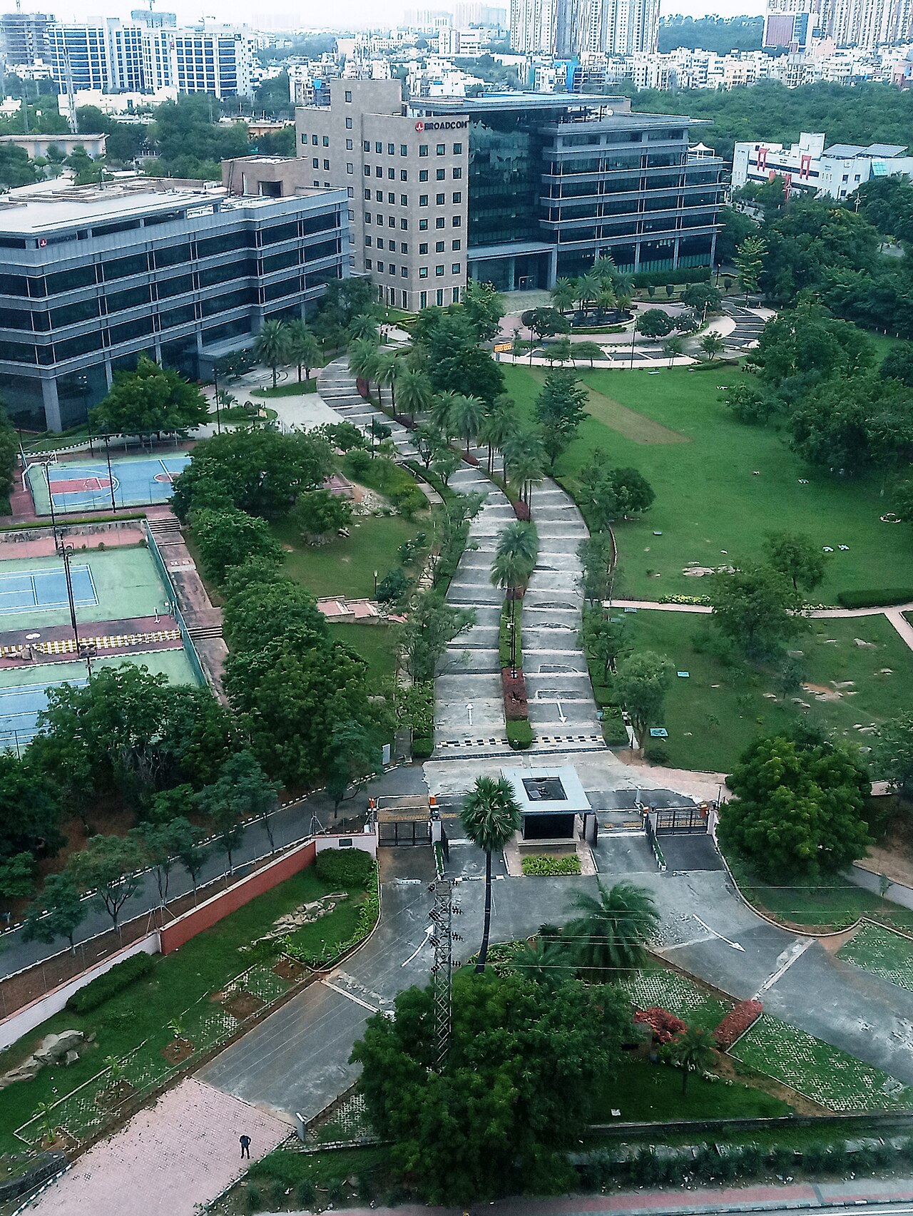 Broadcom office building representing its chip supply and financing relationship with Anthropic