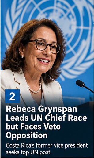 UN leadership race illustration; AI-generated editorial graphic, not a documentary photograph