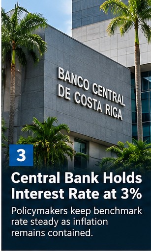 Costa Rica central bank illustration; AI-generated editorial graphic, not a documentary photograph