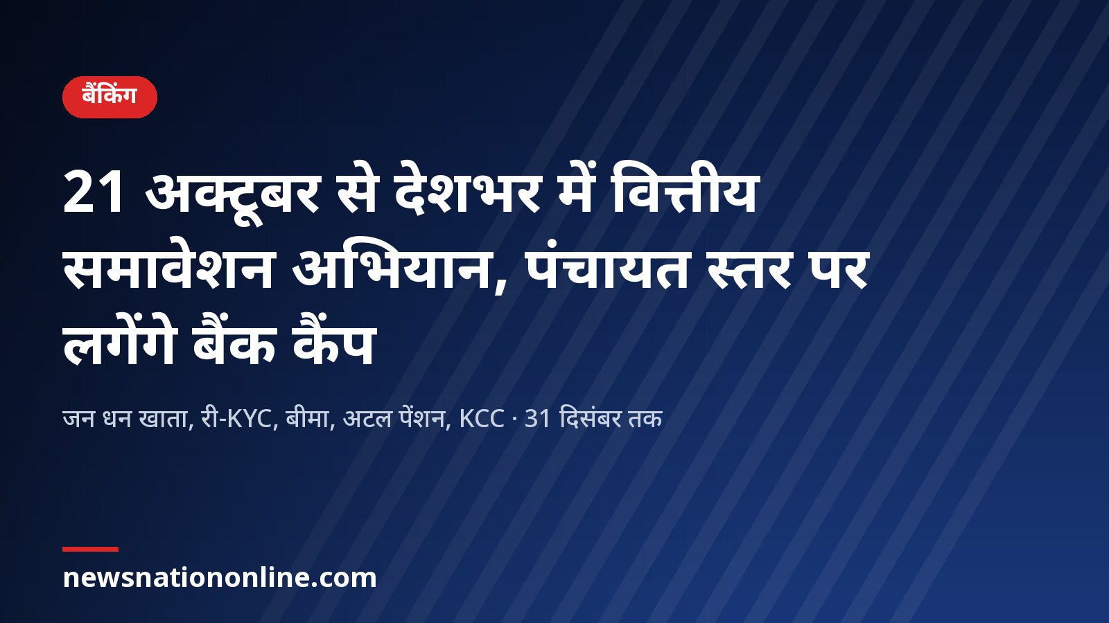 21 अक्टूबर से 31 दिसंबर तक वित्तीय समावेशन अभियान के बैंक कैंप की जानकारी वाला समाचार कार्ड