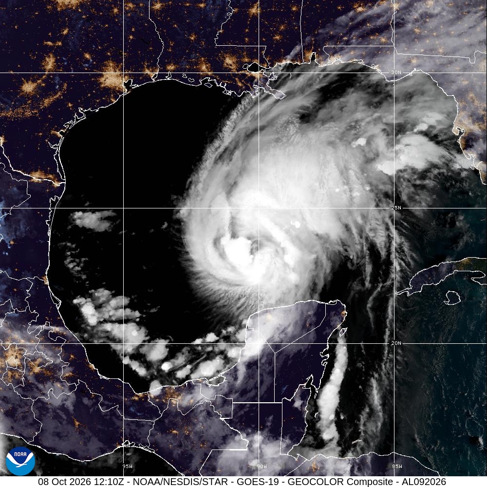 Hurricane Isaias NOAA satellite October 8 2026 - NewsNation Online NOAA GOES-19 satellite image showing Hurricane Isaias over the Gulf of Mexico on October 8 2026