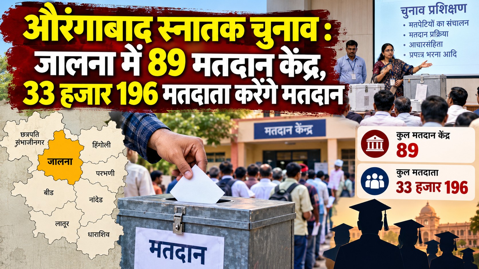 औरंगाबाद स्नातक चुनाव 2026 जालना 89 मतदान केंद्र 33196 मतदाता