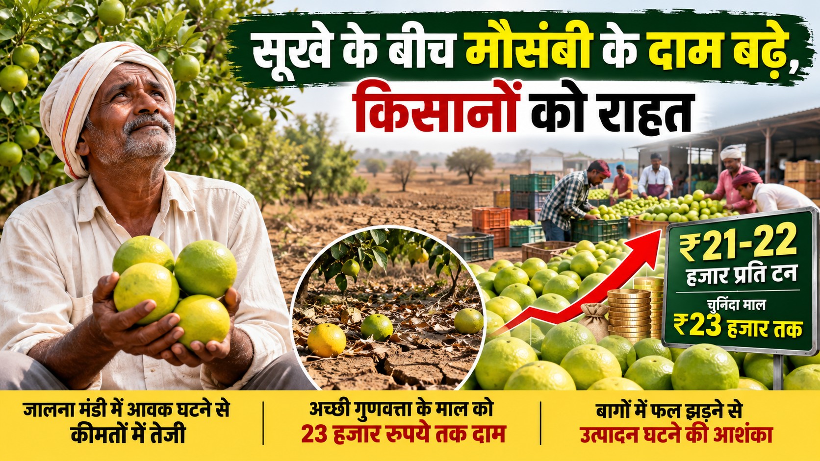 जालना में सूखे के बीच मौसंबी के बढ़ते भाव का प्रतीकात्मक चित्र