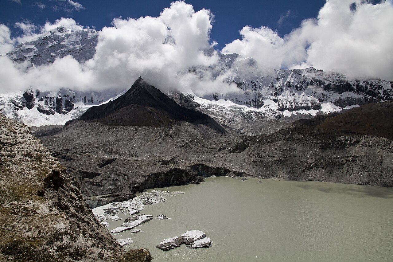 Imja glacial lake and glacier in Nepal's Himalayas, illustrating glacial lake flood risks