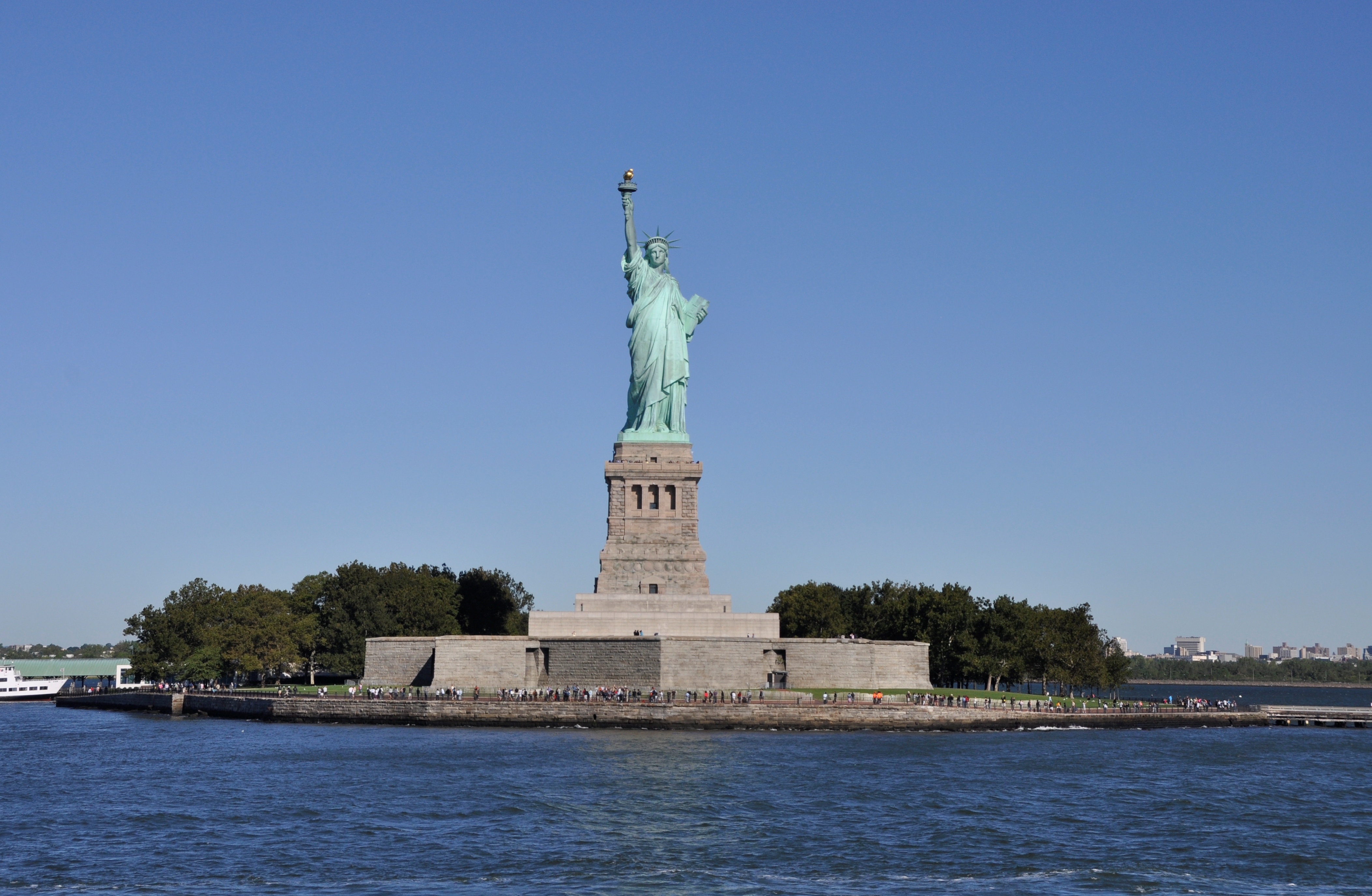 Statue of Liberty on Liberty Island, New York Harbor; dedicated on October 28, 1886