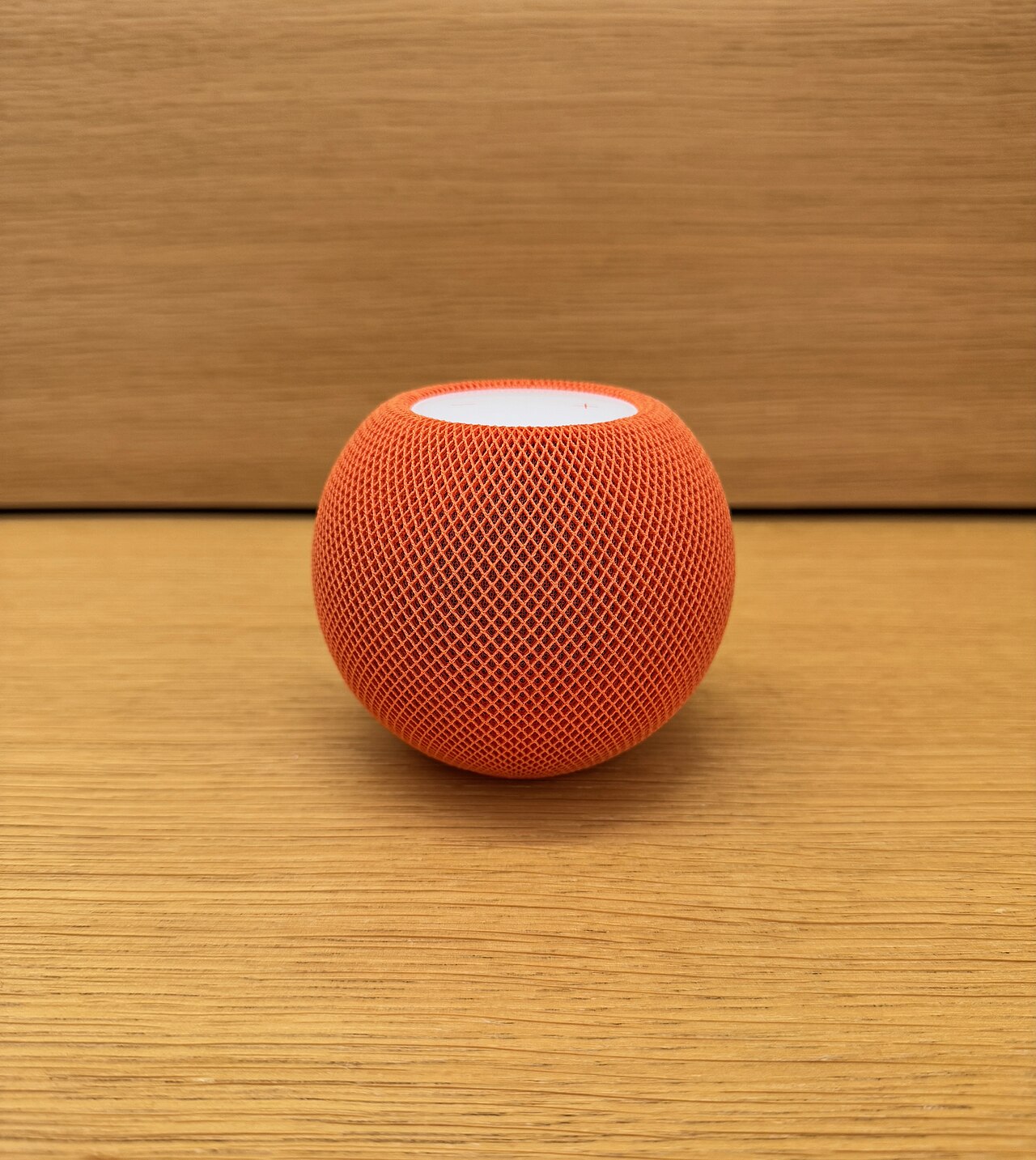 Apple HomePod mini photographed in 2024, an illustrative Apple smart-home device; not the reported HomeView product.